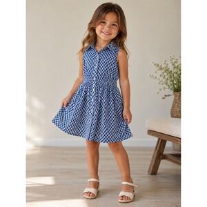 YO BABY Geometric Shirt Dress Girls 4 Blue White NWT Sleeveless Casual A-Line